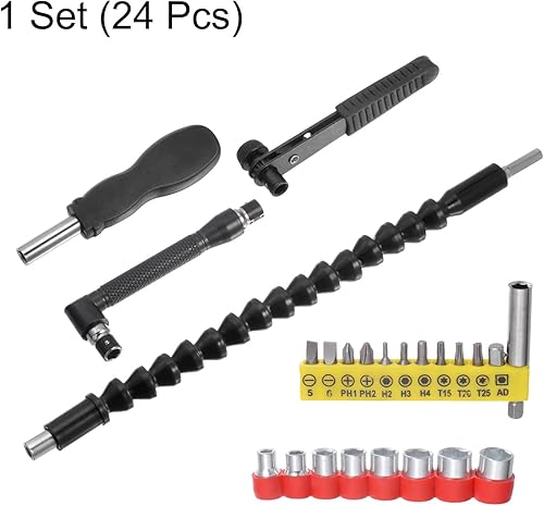 Miniatura 4 de uxcell Kit de extensión de broca flexible, juego de 24 puntas de destornillador de vástago hexagonal de 14 pulgadas, herramientas de mango con eje