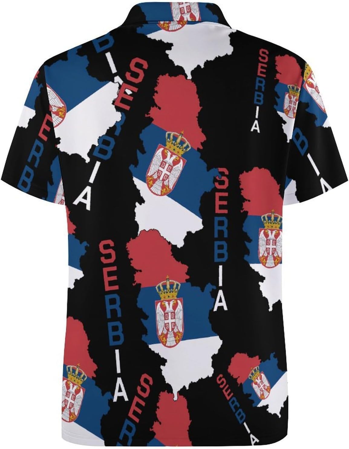 Serbia Flag Serbian Map Men's Polo Golf Shirts Collared T-Shirt | short sleeve,three button,quick dry,machine washable,summer tee top