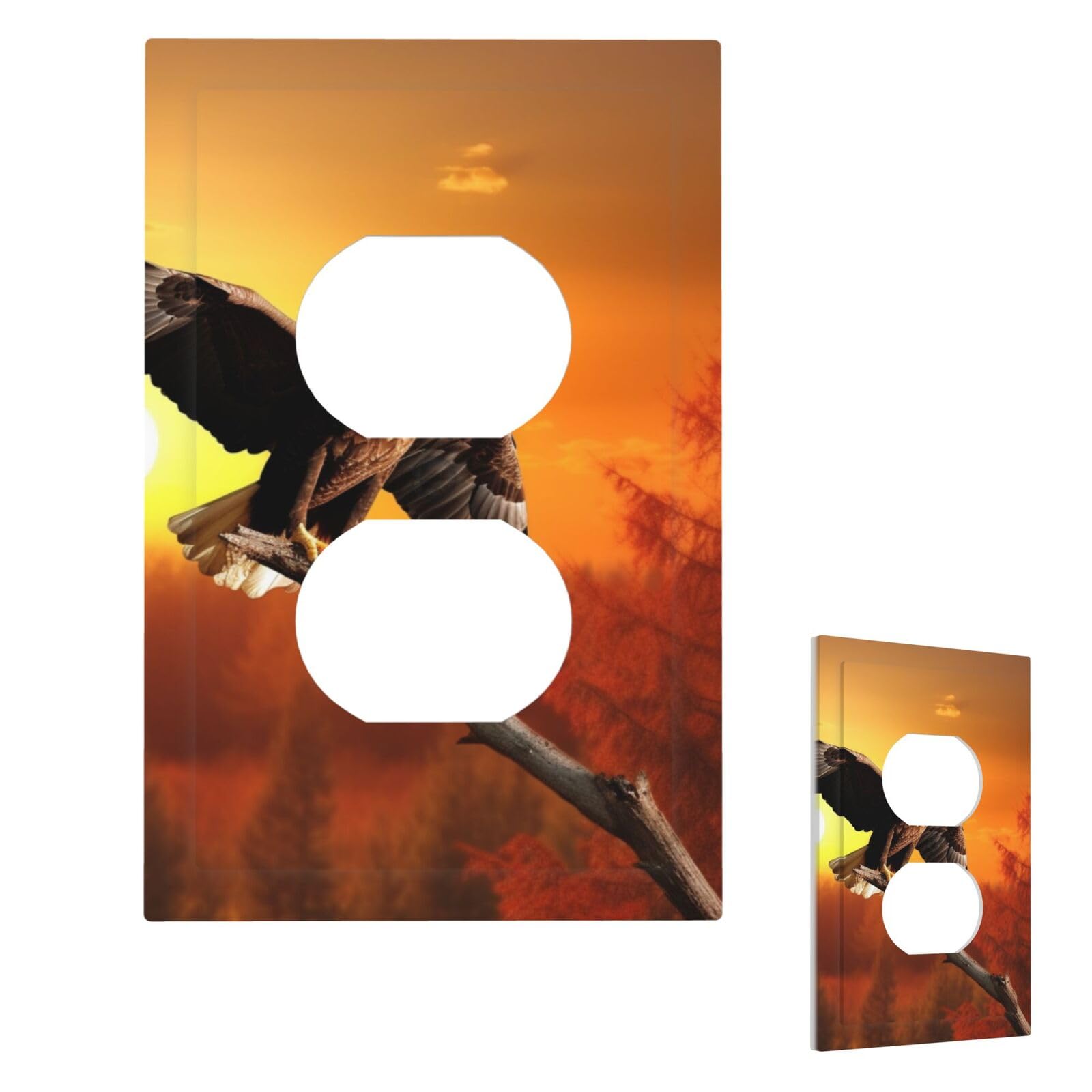 Fekiloot Duplex Golden Sunset Bald Eagle Wall Plate Cover Modern Decorative 1 Gang Light Switch Cover Unbreakable Receptacle Outlet Covers For Living Room Bedroom Home Decor