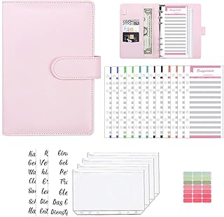 Budget Planner Deutsch, A6 Budgetplaner mit Umschlagmethode, Haushaltsbuch Sparmappe mit Taschen, Cash Budget Organizer (Pink)