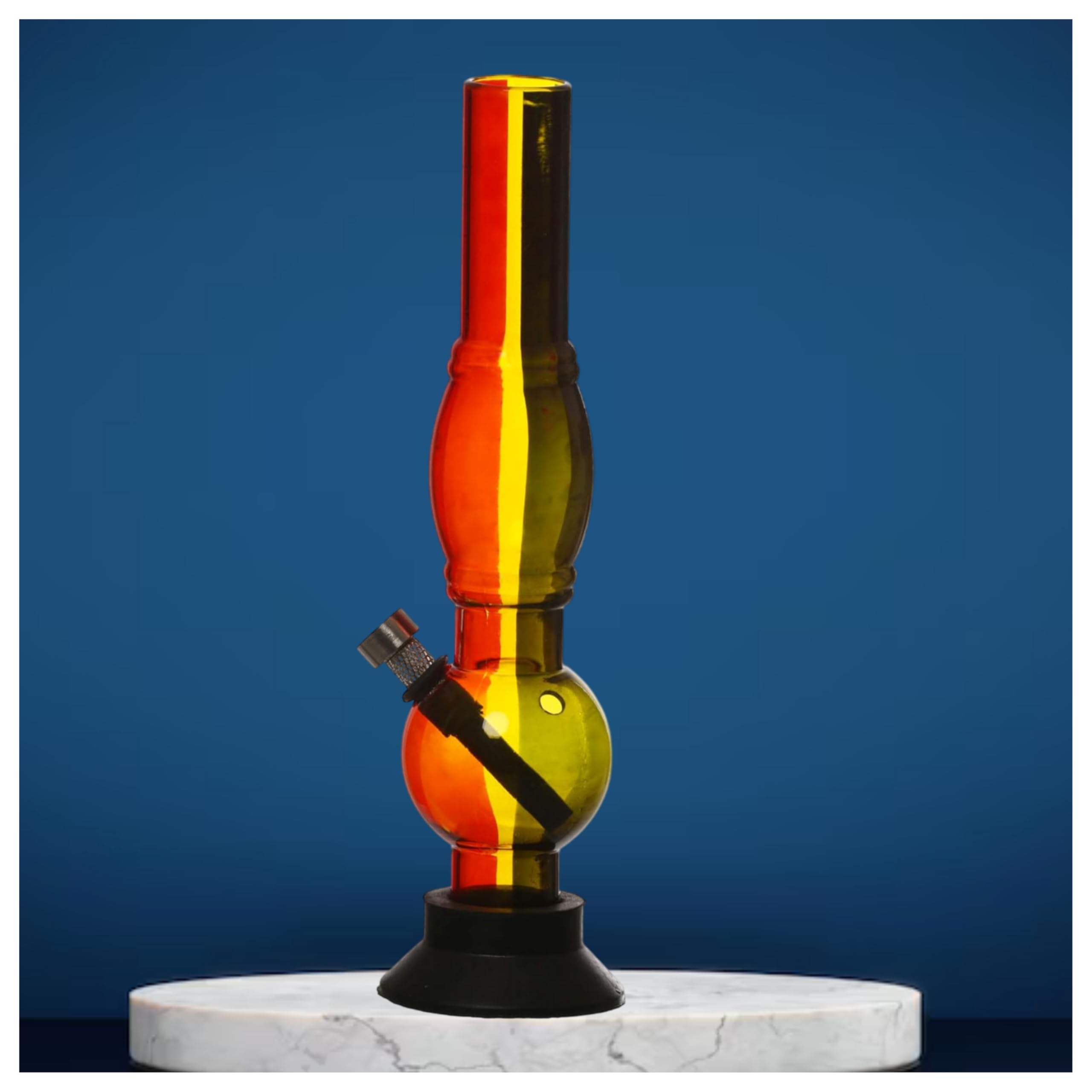 METIER® 10 inch bongsmoke Acrylic(Plastic) Unique Single Bulb Portable Hookah Hukka Bongos Bong Bottle Rasta Design Waterpipe Bong Size 25cm Color Rasta