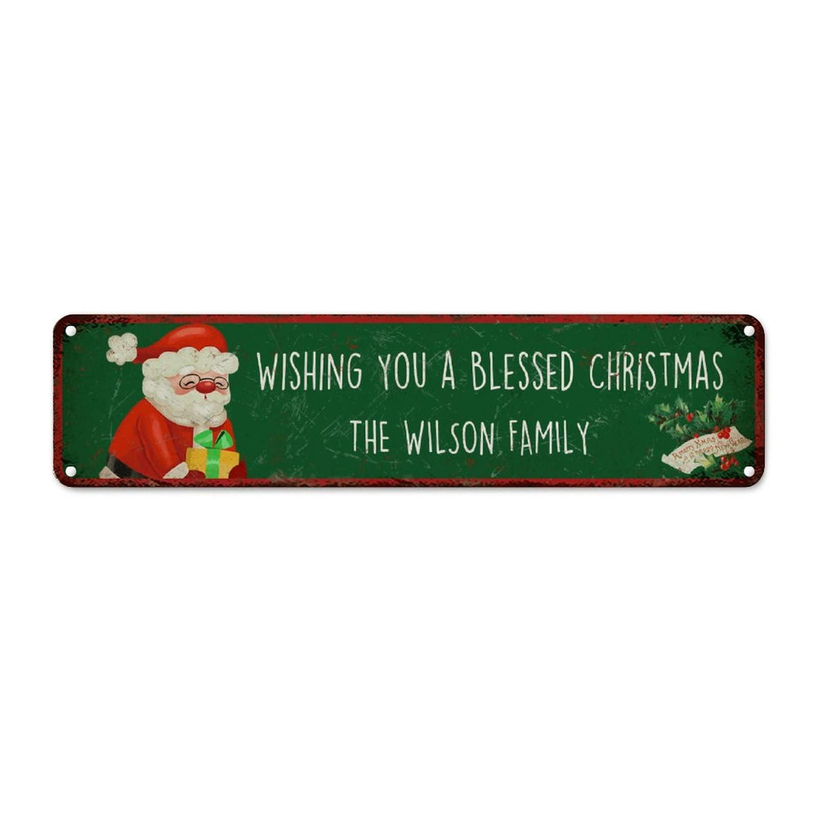 Plaque Noël Père Noël vert déco vintage en aluminium pour porche d'entrée familial