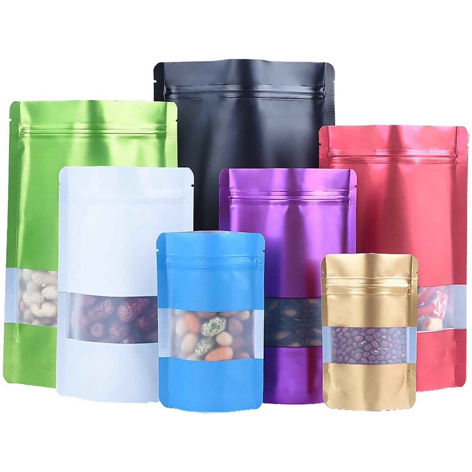 bolsas para chuches 100PCS Stand Up Matte Aluminum Foil Window Ziplock Bag Resealable Snack Beads Cereals Spice Sugar Candy Tea Storage Pouches(Matte purple,16x24x4cm)