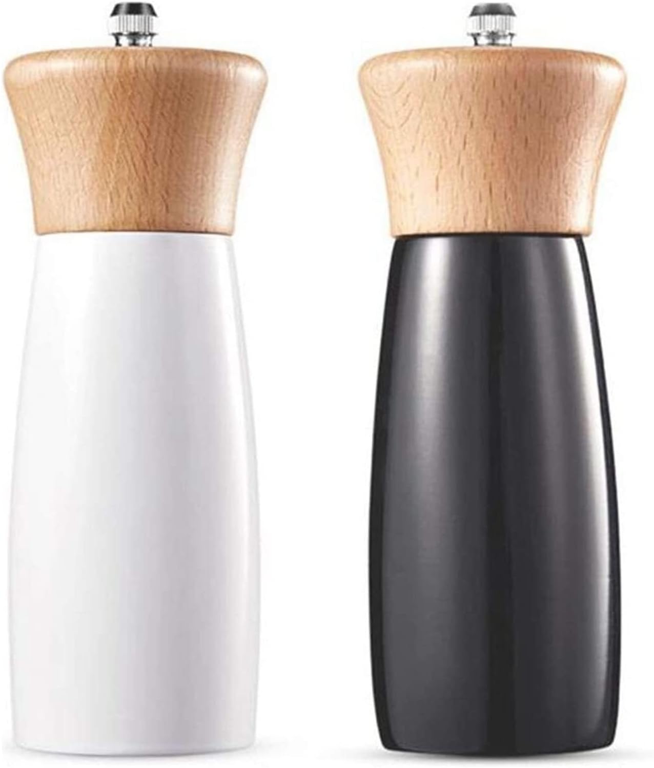 Refillable Pepper Mill Manual Salt and Spice Mills, Refillable Salt and Pepper Shaker, Easy to Fill, Set of 2 Salt Peppercorn Shakers(Black+White)