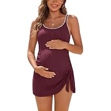 SHEKINI Ribbed Maternity One Piece Swim Dress Pregnancy Bathing Suit