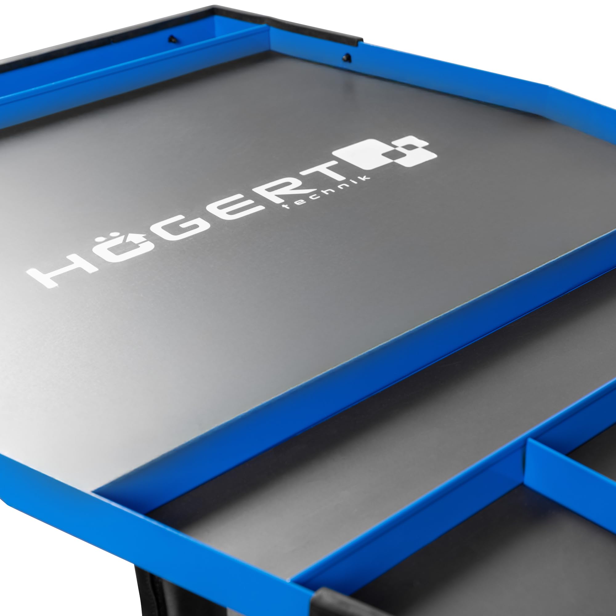 Högert Technik Mesa de Trabajo móvil HT7G564, Altura Regulable 86-120 cm, Capacidad 30 kg, Estructura en H para Taller, 4 Ruedas giratorias TPR con Freno, Azul-Negro