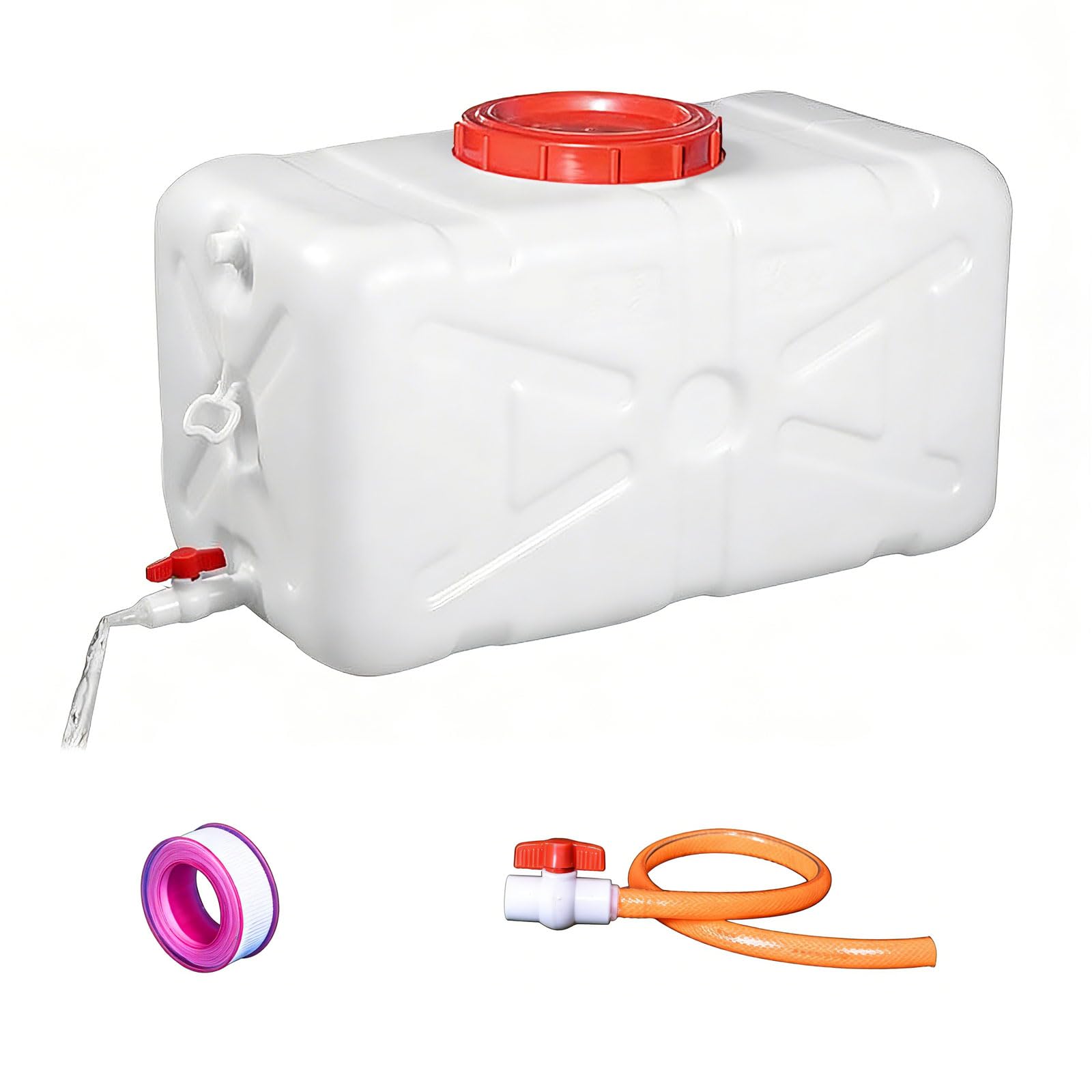 27.5L Plastic Water Tank, HDPE Large Water Container with Faucet, Rectangular Water Tower for Outdoor Hiking, RV, Camping and Household Emergency Water Storage