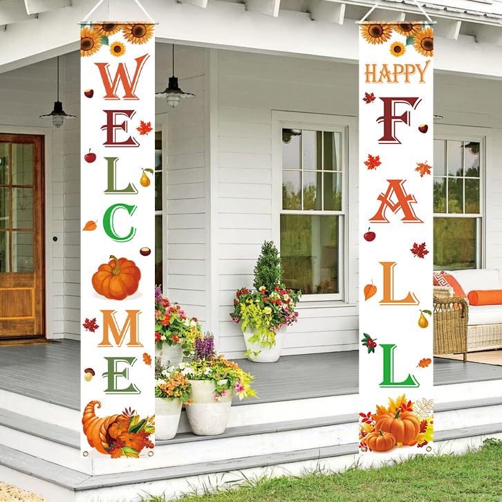 Welcome Happy Fall Porch Banner Decoration