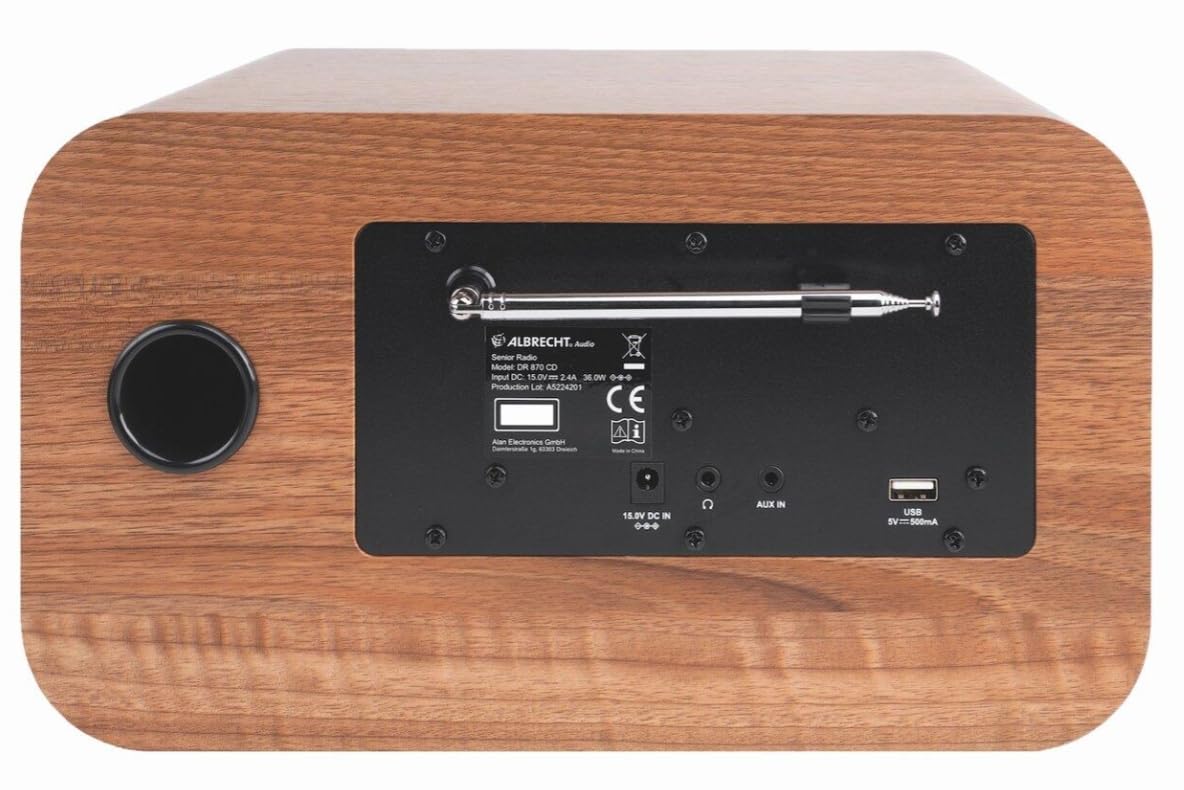 [HiFi Test SEHR GUT, Spitzenklasse 1,2*] Albrecht DR 870 CD Seniorenradio, DAB+/ UKW/CD/USB Radio, Tischradio, Bluetooth®, Weckfunktion, inkl. Fernbedienung, Walnuss, Schwarz