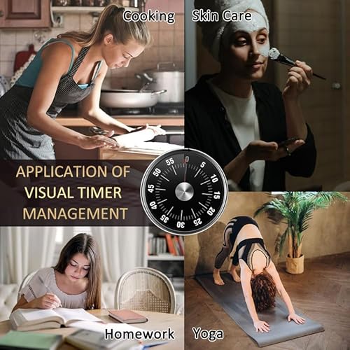 Kitchen Timer Magnetic - Visual Timer For Kids, 60-Minute Visual Countdown Timer With Loud Alarm, Magnetic Back & Stainless Steel Face, Kitchen Timer Manual For Cooking, Toddlers, Working, Study Etc. #TOP6