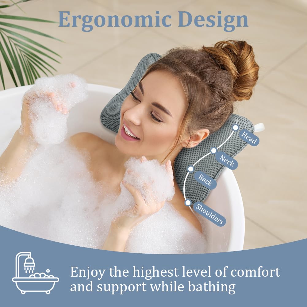 Oreiller De Bain YUET Avec Ventouses - Coussin Antidérapant Pour Jacuzzi Et Baignoire