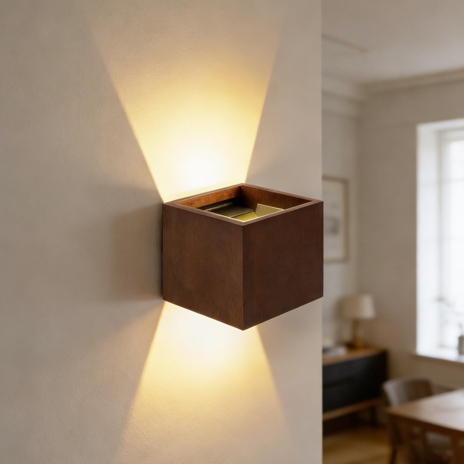 2 pièces Applique Murale Intérieure Bois 8W Blanc Chaud 3000K Haut et Bas