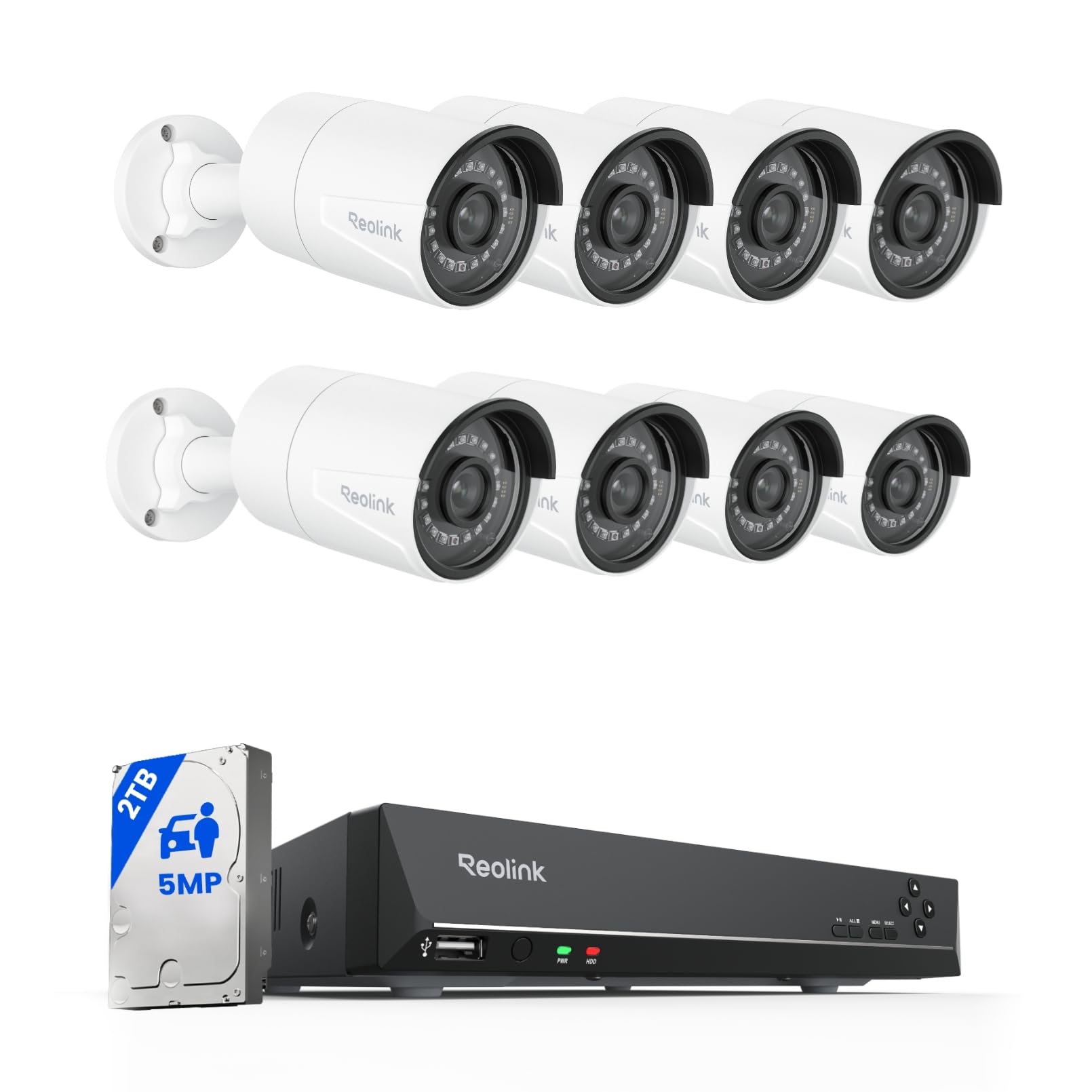 Bundle Reolink 5MP PoE: Telecamera IP Esterno RLC-510A + Kit Videosorveglianza RLK8-410B4-5MP, Rilevamento Uomo/Veicolo, Visione Notturna IR, Audio, Impermeabile IP67, NVR 8CH 2TB, 24/7 Registrazione