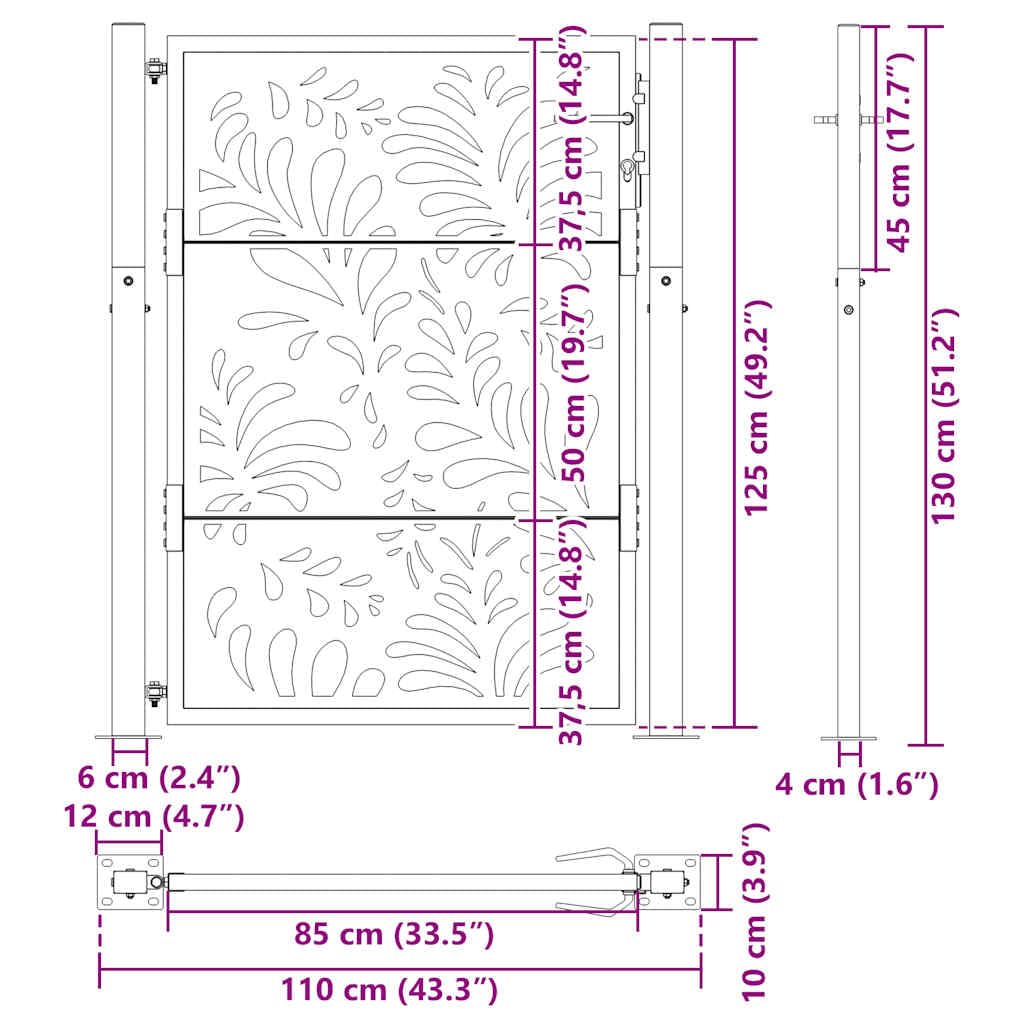 vidaXL Puerta de jardín diseño Ondulado de Acero Negro 100x125 cm, Puerta de Cerca, Puerta Exterior, Puerta de Metal, Puerta de Seguridad