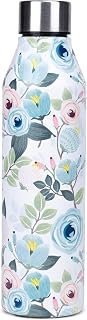 Peach Floral 17 Ounce Stainless Steel Screw Top Lid Double Wall Insulated Canteen Bottle