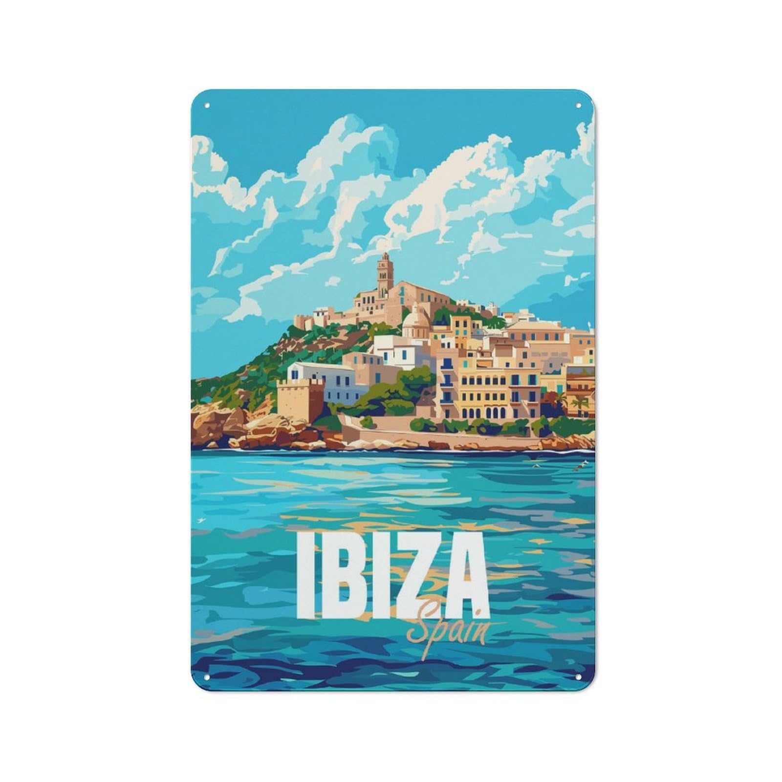 Ibiza Spain Travel Urban Metal Wall Decor 30x20cm, Industrial Metal Sign for Flat, Bar, Studio Or Gallery Wall