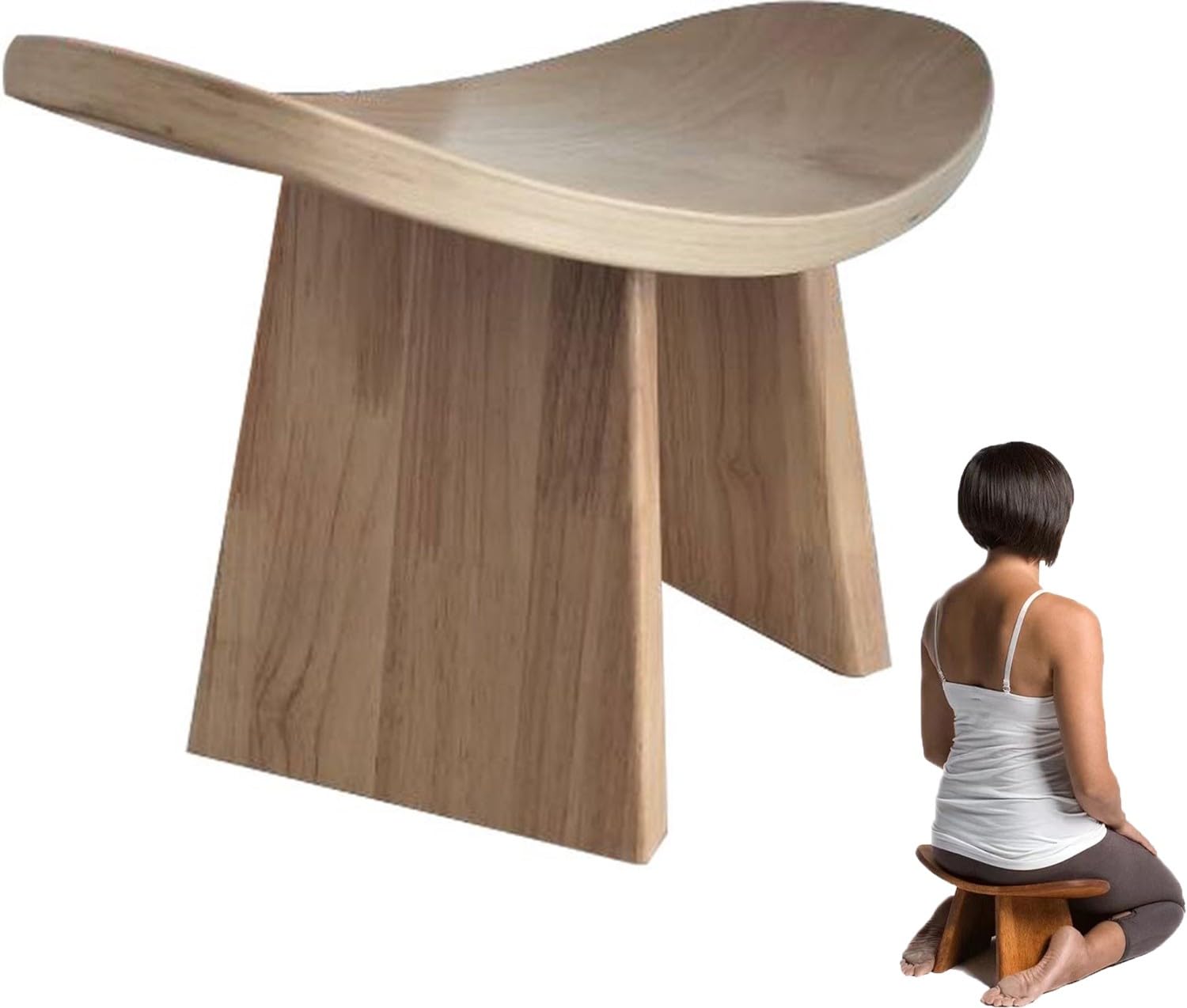 Taburete de meditación de madera noble con acabado artesanal y diseño portátil versátil