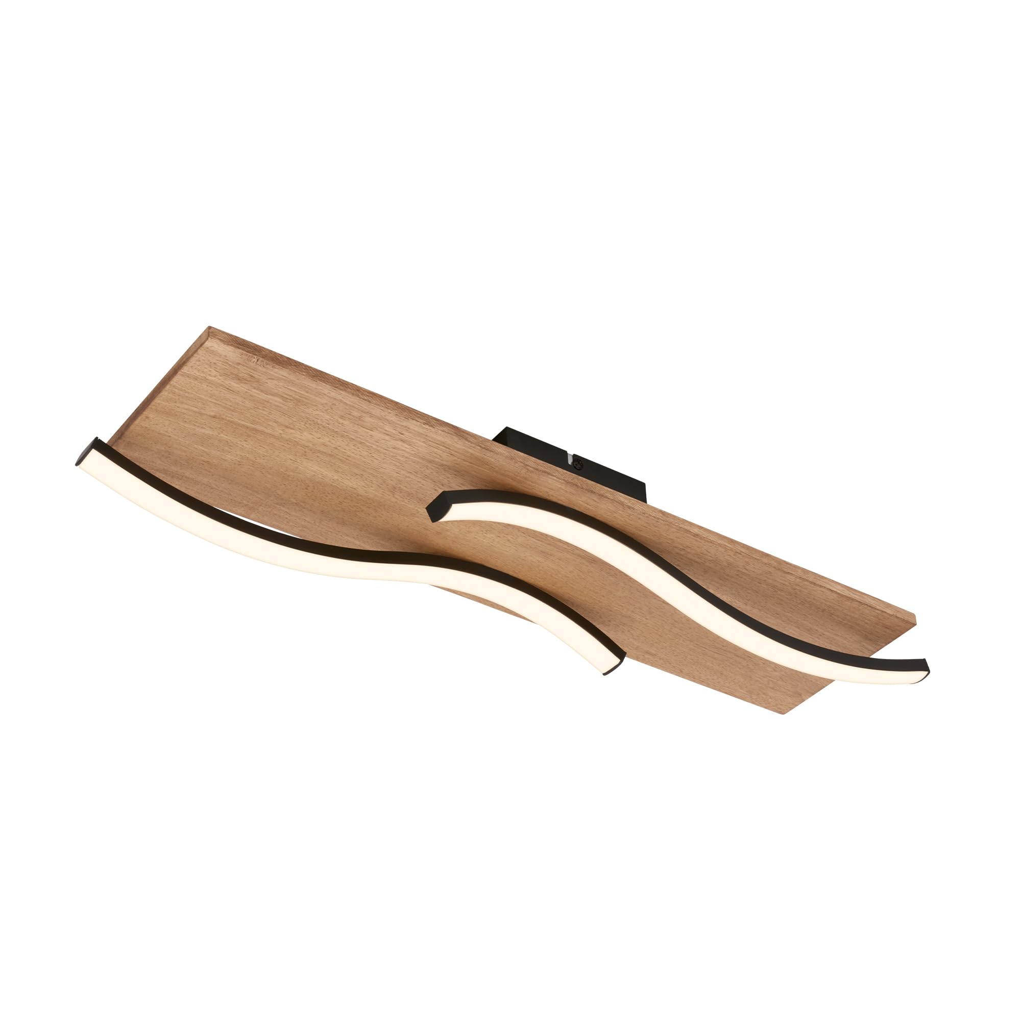 Briloner - Plafoniera LED vintage a forma di onda, luce bianca calda, base in legno, plafoniera LED, lampada, lampada da soggiorno, 55 cm, legno nero