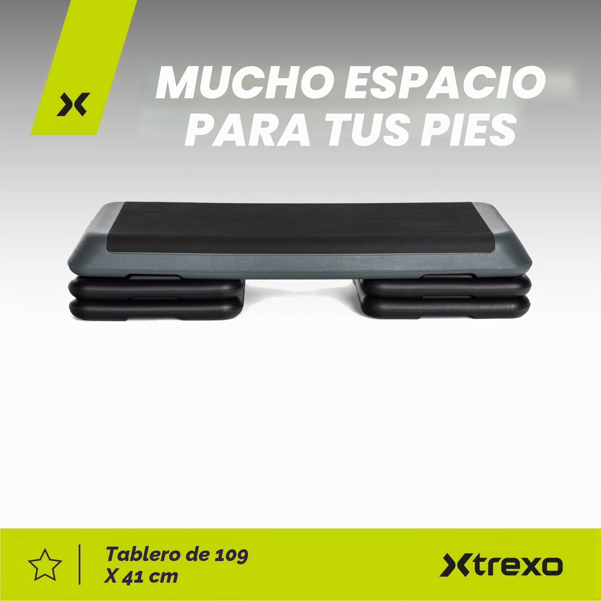 TREXO Aerobic Step para Ejercicios Cardio Fitness Altura Ajustable 10-15-20 cm Superficie Grande 109 x 41 cm Materiales Duraderos de Alta Calidad Entrenamiento Hasta 250 kg VERDE|NARANJA|MORADO
