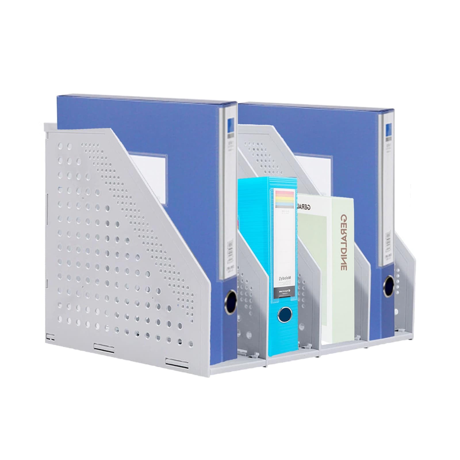 Dyuee Light Gray A4 File Holder Folding Bookshelf, 4 Compartment Collapsible Magazine Holder, Vertical Compartments Magazine File Holder, For Office Organization And Storage (Light Gray)