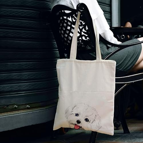 Vista 197 de WIRESTER Bolsa de lona para mujeres y niñas, bolsa de playa, comestibles y viajes, lindo perro