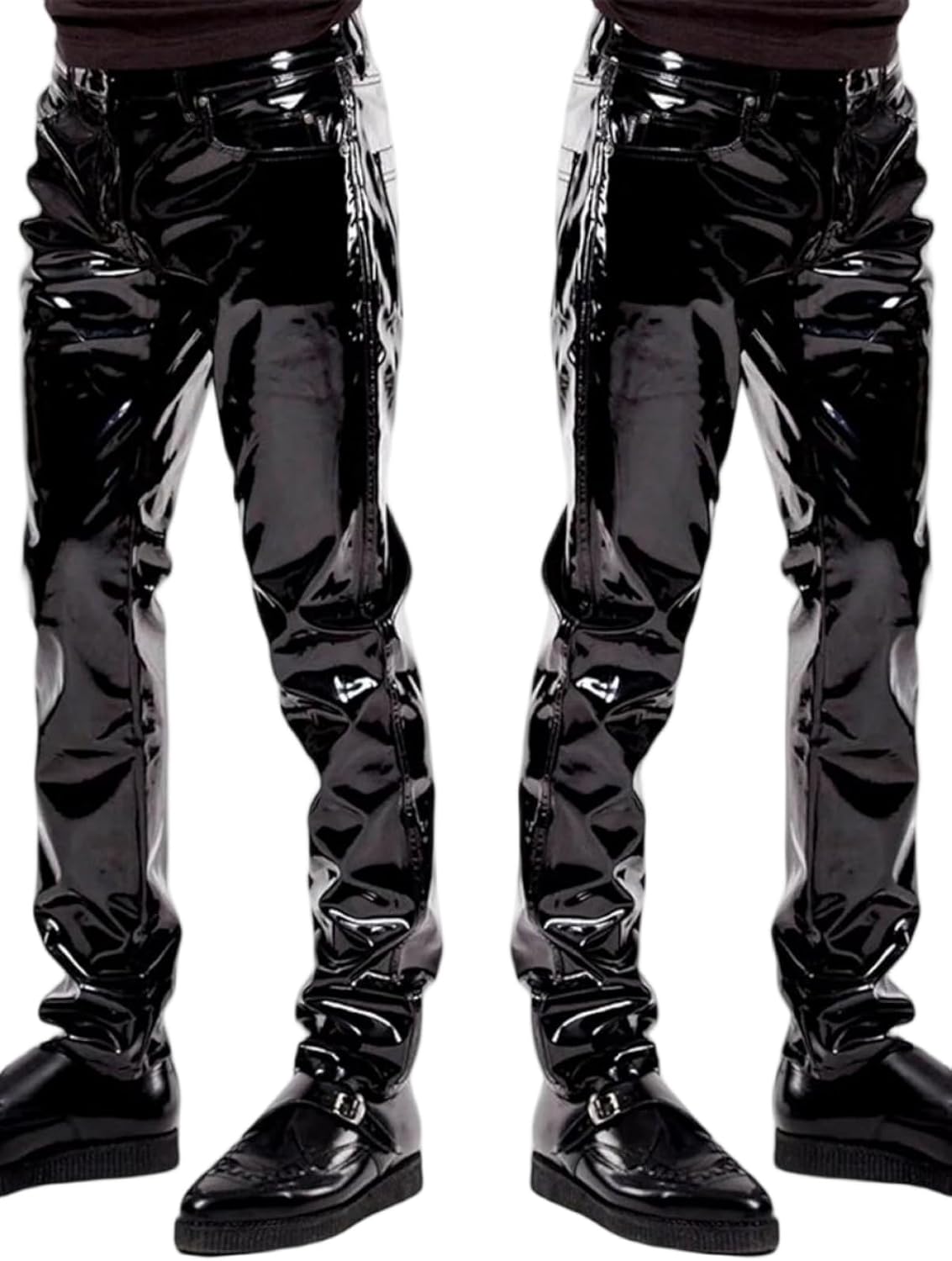 Wet Look PVC Trousers Men Shiny PU Leather Pants Tights Hip Hop Pockets Clubwear