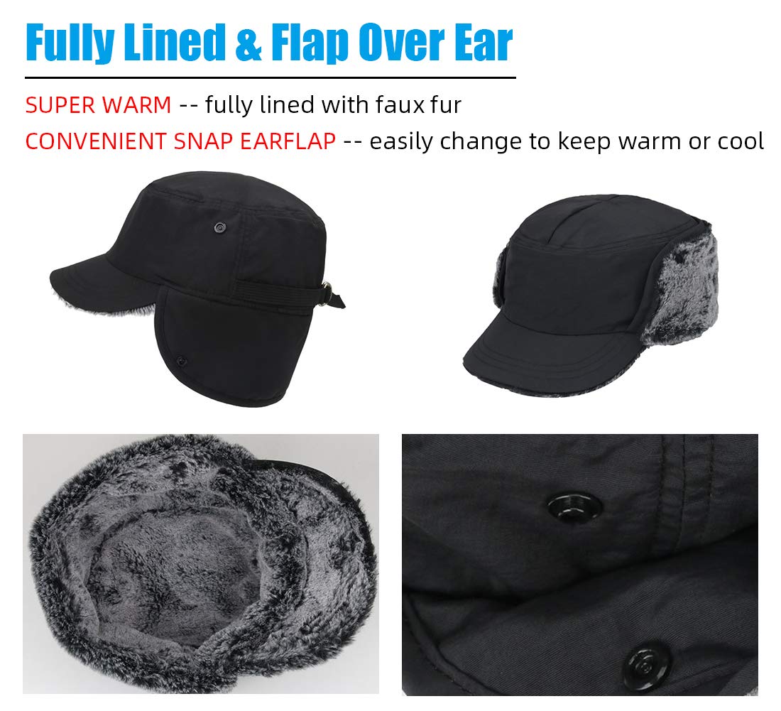 Gisdanchz Casquette Hiver avec Cache Oreille Pliable - Entièrement Doublé de Fausse Fourrure Chaud