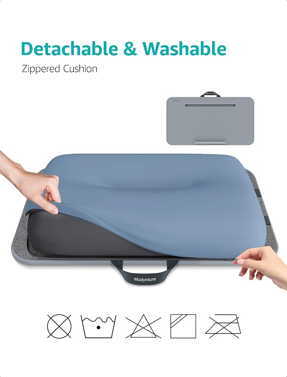 ISTUDYNITURE(Large) - Lap Desk with Cushion, Fits up to 17 in Laptop, Removable and Washable, for Bed, Couch, Home Office, Grayish Blue