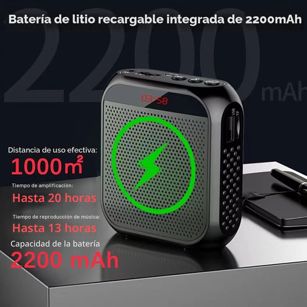 Amplificador de Voz Portátil para Profesor, 2200mAh Recargable Altavoz Microfono Sistema PA Auricular Micrófono con Altavoz para Guia Turistico, Profesores, Reunión, Yoga, Aula (Negro)