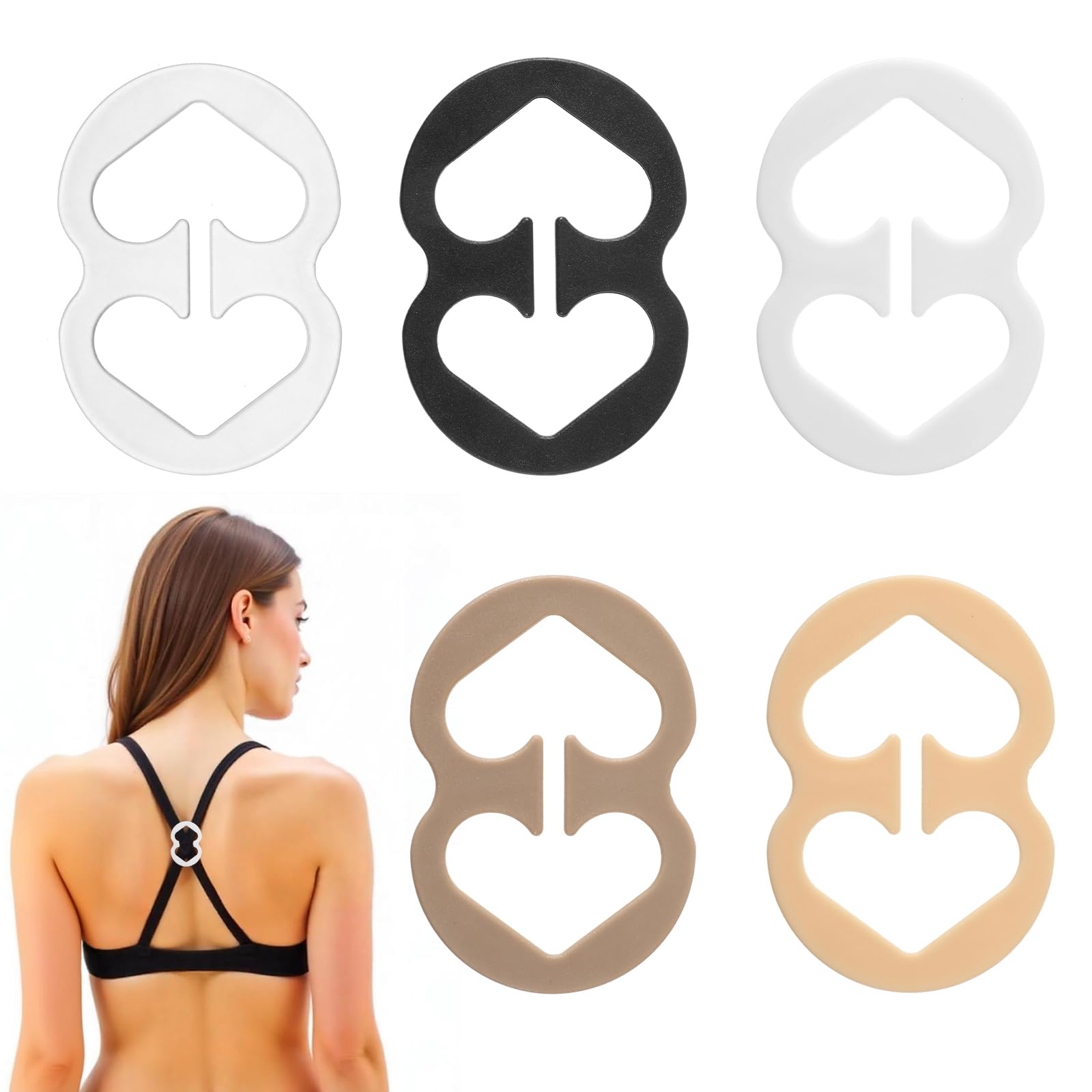 Bra Strap Clips, 5Pcs Anti-Slip Bra Clips for Back, Racer Back Conceal Straps, make racerback for Conceal Straps and Cleavage Control
