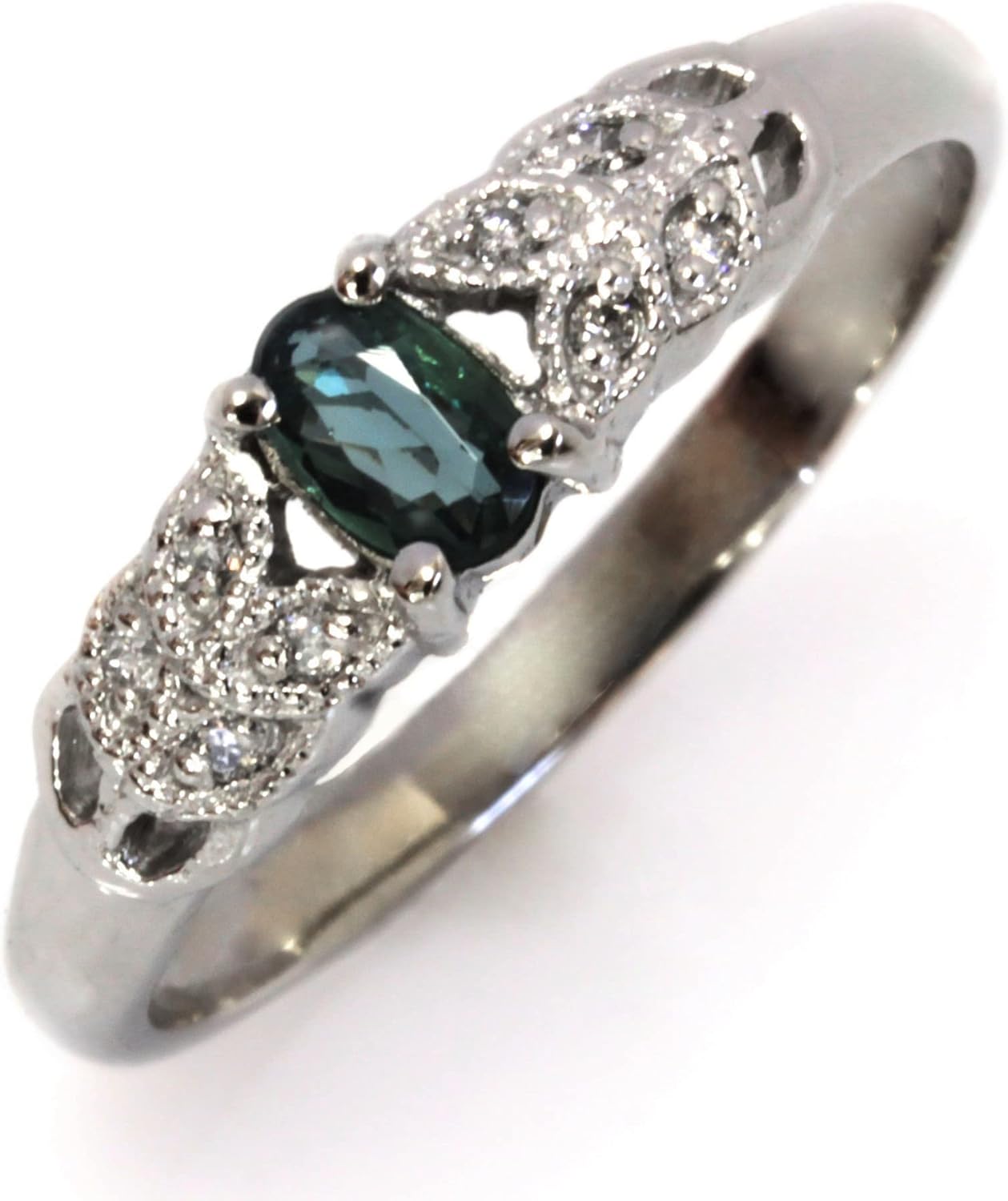 Jewelry by ARSA Solid 14k White Gold Ring for Women Set with Natural 0.25 ct Color Change Alexandrite & 0.1 ctw Diamonds - Leaves Engagement Anniversary Ring - Handcrafted in USA - June Birthstone
