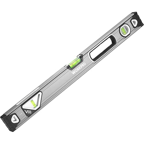 WORKPRO 24 Inch Spirit Level, Bubble Level with Double View Vertical Site, Leveler Tool With 3 Bubble, Aluminum Body, Hand, Shock Absorbing End Caps