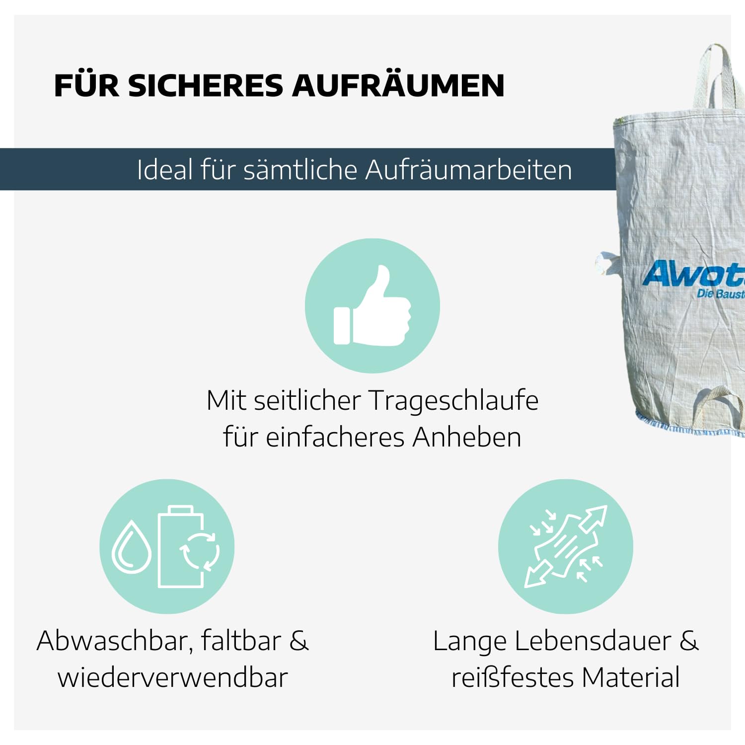 10 Garten-Abfallsäcke I 200 Liter Füllmenge I Abfallsack Garten mit 5 Griffen I Gartenabfallsack für die Baustelle aus PP I langlebige Säcke für Gartenabfälle 55 x 85 cm