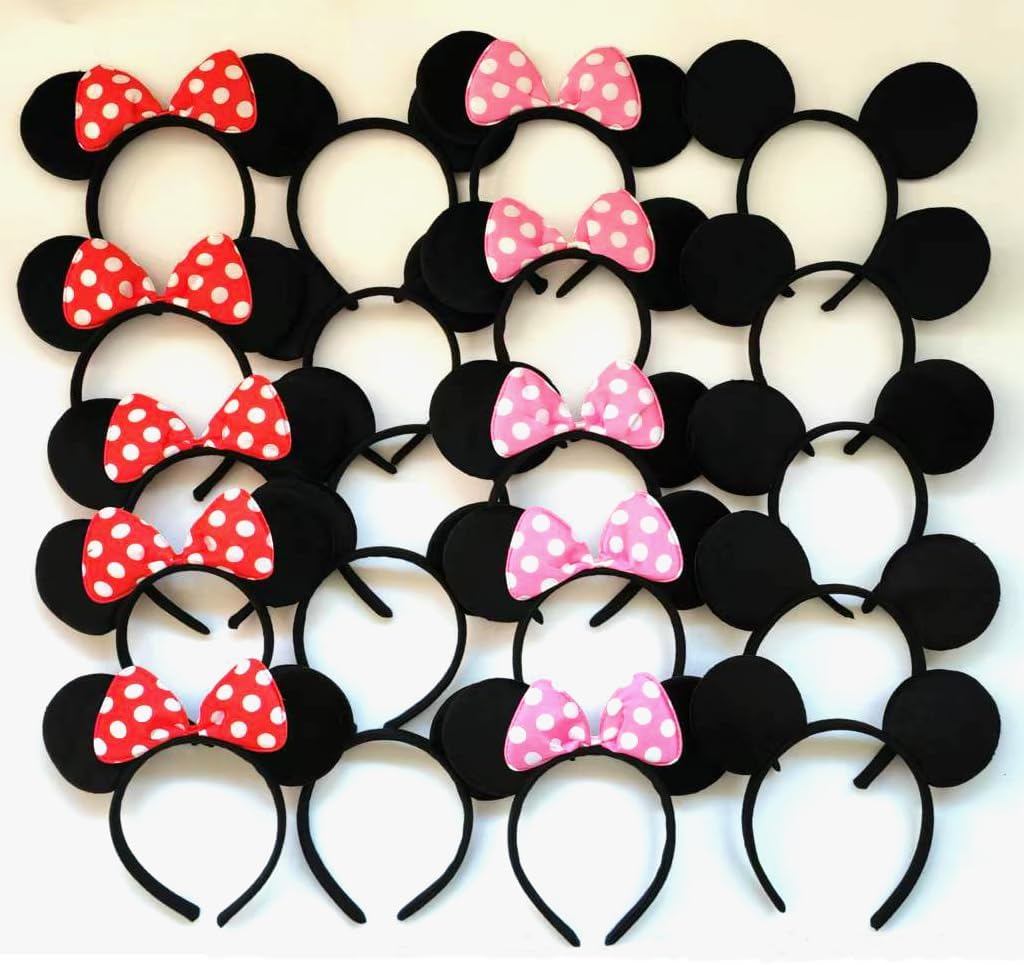 NEWTGAN 20 PCS Mouse Ears Headbands for Birthday Party Theme Park Costume Play Celebration for Boys and Girls (3color)