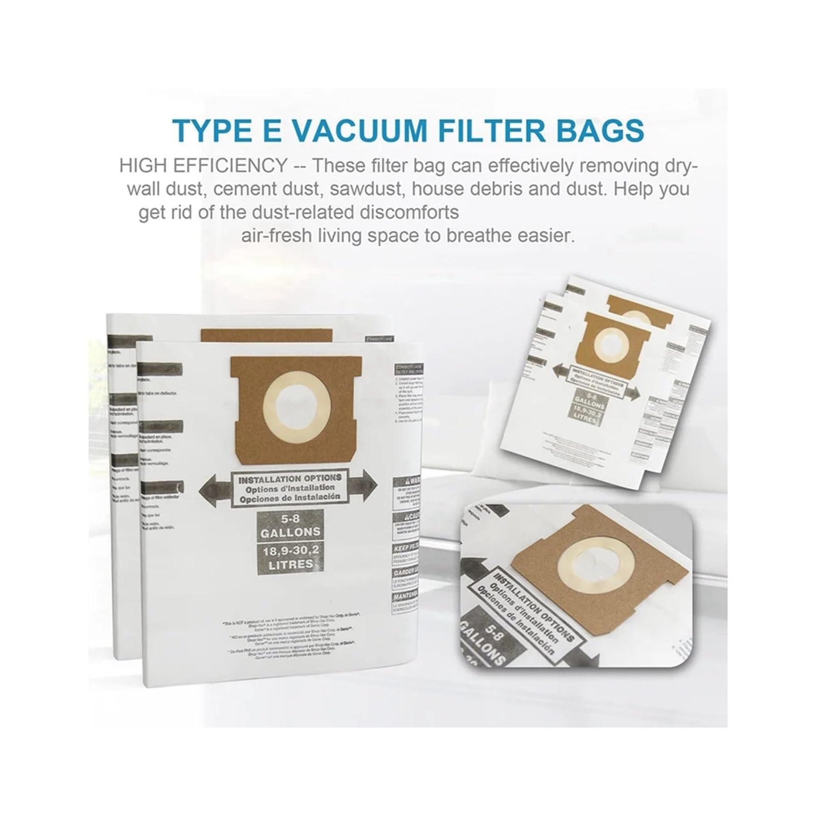 Bolsas universales for aspiradoras de 5 a 8 galones (14 unidades)