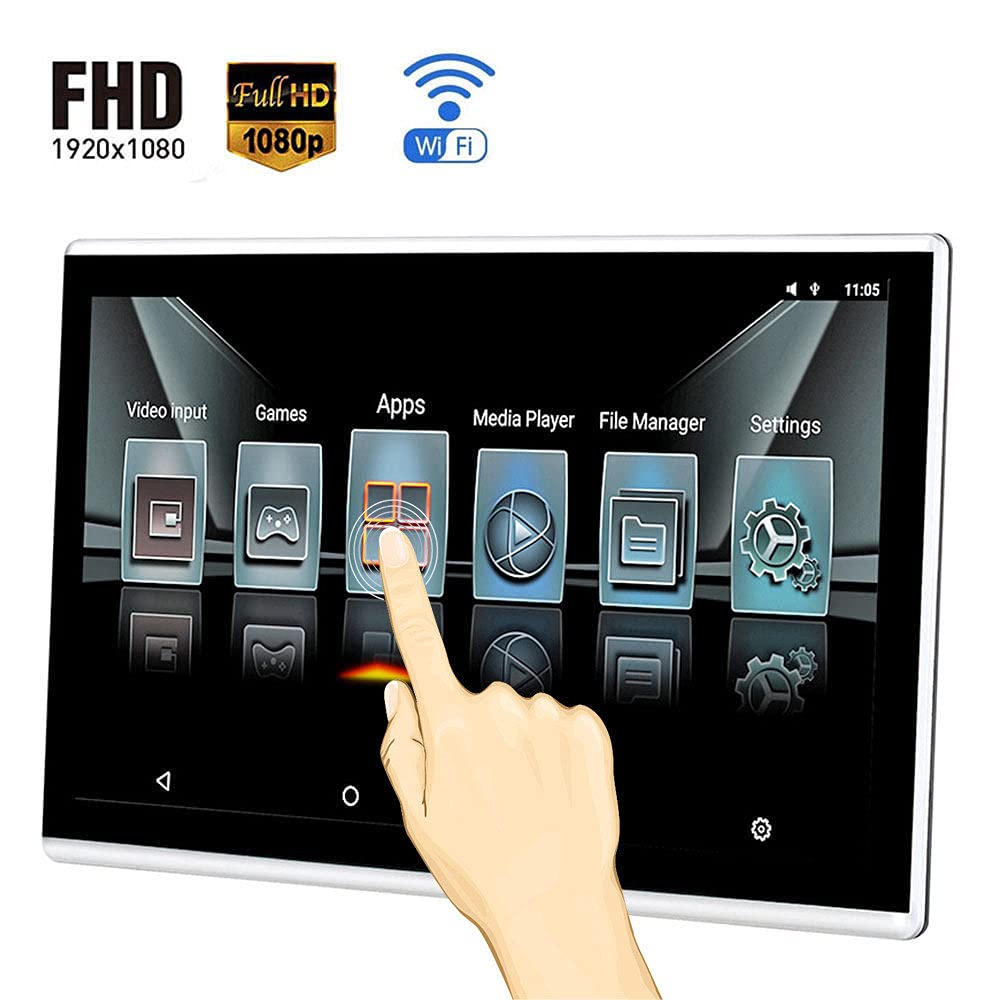 Lettore Dvd Per Poggiatesta Per Auto Da 12'', Schermo Capacitivo Tattile Ultrasottile 4K IPS Ultra Definition A 5 Punti, Con Funzione Mirror Link, Ingresso Hdmi/Fm/AV-In/Usb,Wi-Fi Integrato,2 Pezzi