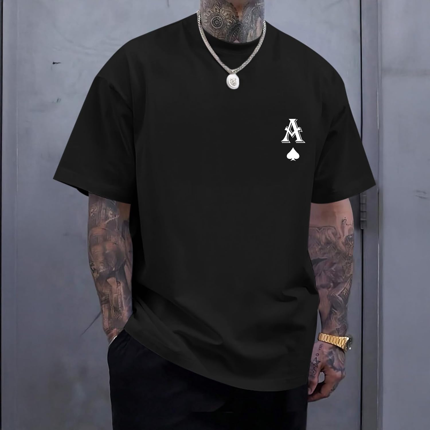 Men's Graphic Tees Vintage Oversize T Shirts Poker Ace of Spades Shirt Streetwear Rapper Casual Tee Top