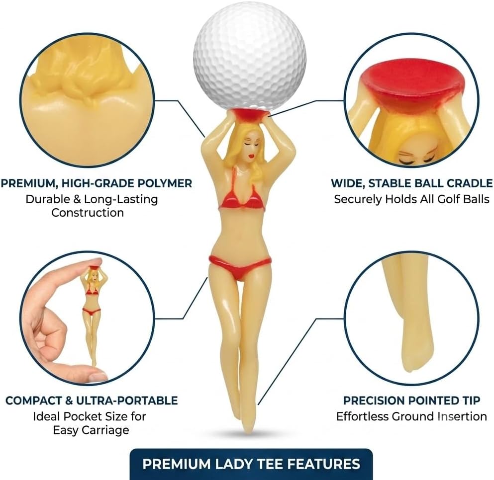 Perky Bikini 3" Novelty Golf Tees – 6-Pack Colorful Durable Plastic Golf Accessories | Fun Golf Gifts for Men & Women, Perfect for Birthdays, Holidays, Bachelor Parties & Unique Golf Lover Gifts