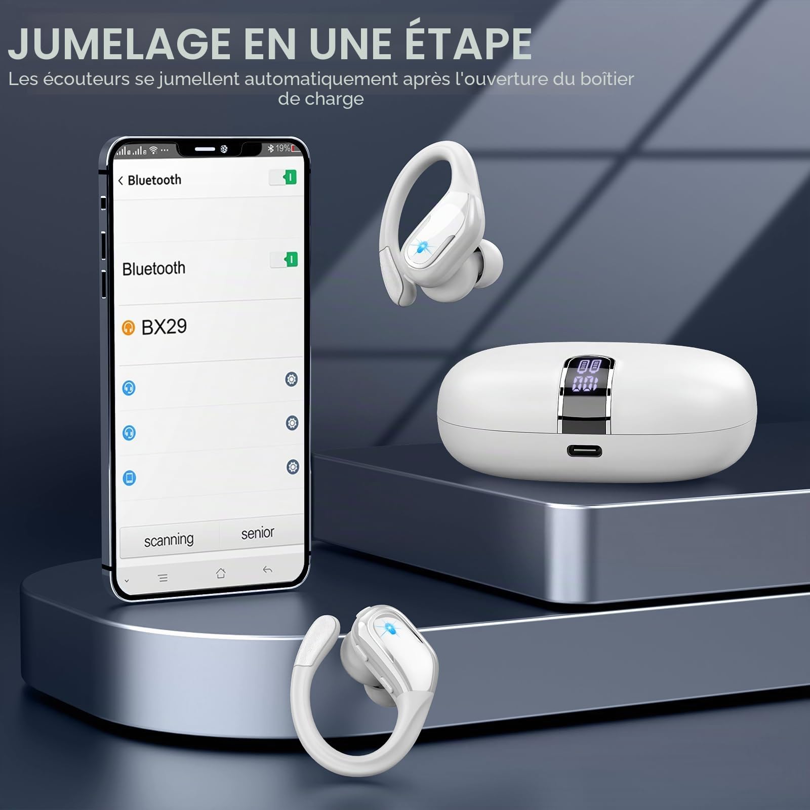 angenommen, Casque Bluetooth Sport-Music XS, 2021 Ecouteurs Bluetooth 5.3 HiFi Stéréo, ENC+ pour Appels en Voiture, Étanche IPX7