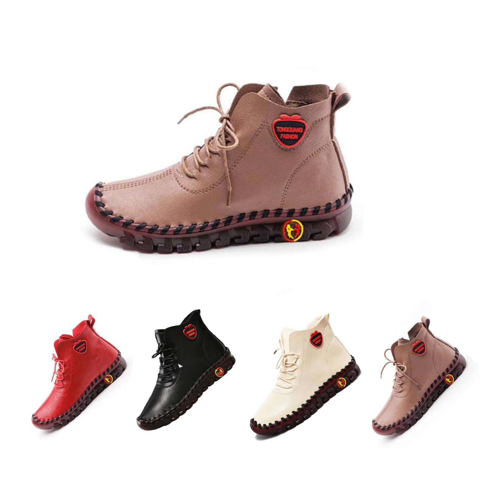 Womens Leather Soft Sole Fleece Shoes Fur Lined Warm Anti-Slip Thickening Thermal High Top Shoes