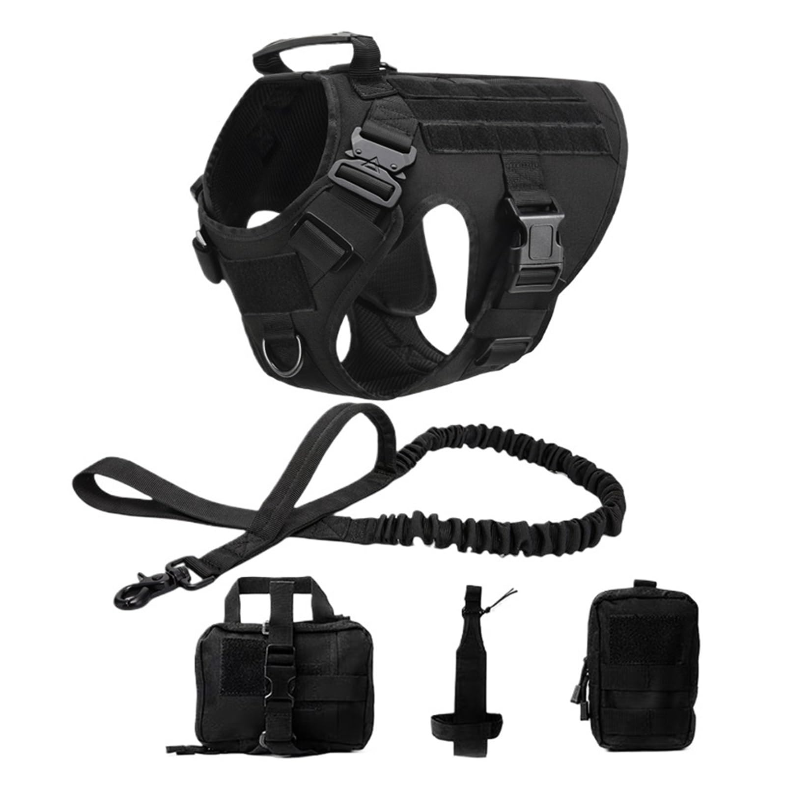 Tactical Military Vest Pet German Shepherd Golden Retriever Training Dog Harness And Leash Set For All Breeds Dogs(Black 5 piece set,S(Below28kg)) โ image 1