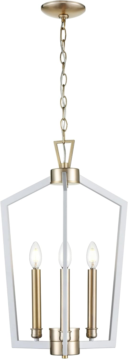 ML Lighting | Lizabeth Collection | 4523-MW/MG | Indoor 3 Light Metal Pendant Chandelier in Matte White/Modern Gold | Kitchens, Dining Rooms, Living Rooms, Entryways, Hallways