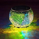 Solar Mosaic Table Lights Kinna 2 Pack Solar Glass Ball Table Lamp Waterproof for Home, Garden, Patio Decoration Warm White