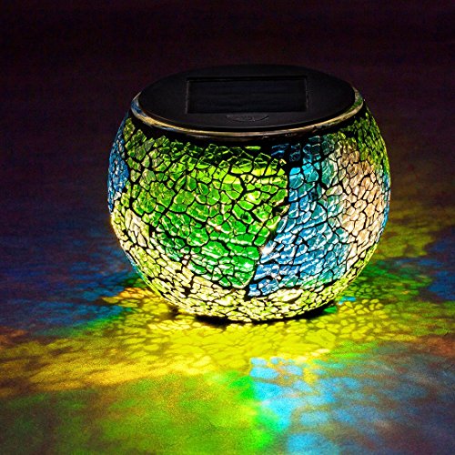 Solar Mosaic Table Lights Kinna 2 Pack Solar Glass Ball Table Lamp Waterproof for Home, Garden, Patio Decoration Warm White