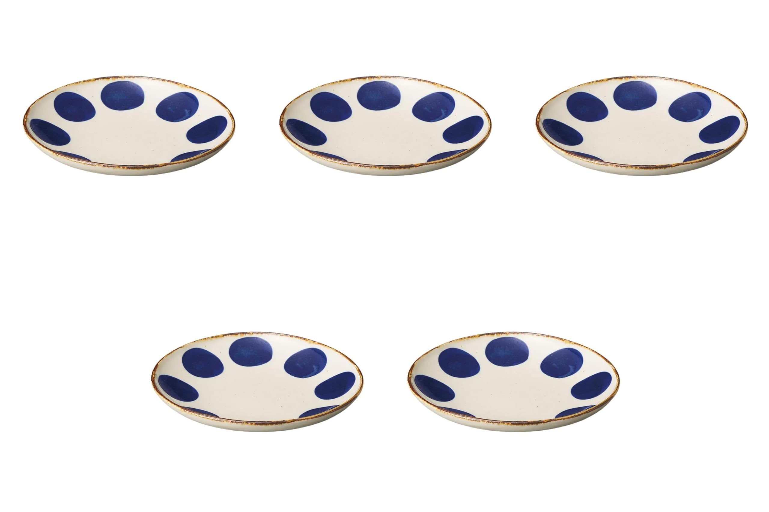 Set of 5 Fuchi Rust Round Crest Egg Shaped Plate, M, 8.2 x 7.8 x 1.2 inches (20.8 x 19.7 x 3 cm) | Round Plate (Medium) Setomonohonpo