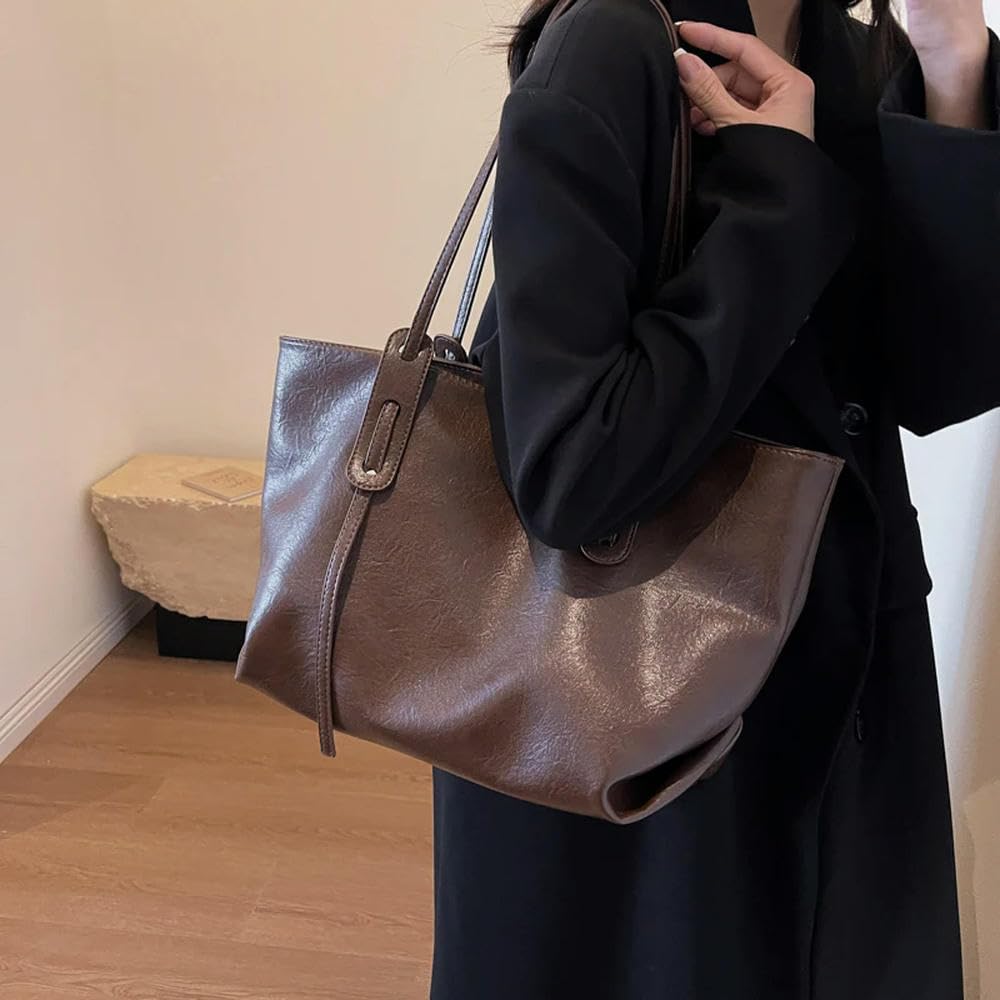 ZBDZSW Bolso de Mano de Gran Capacidad para Mujer, Tendencia de Moda de Invierno, Bolsos de Hombro de Cuero, Bolso de Oficina Khaki