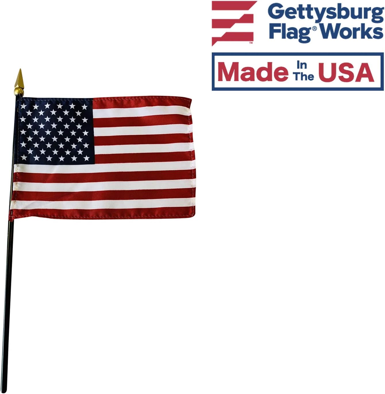 Set of 3 4x6" E-Gloss Afro-American Stick Flag w/U.S. Stick Flag & 2 Flag Plastic Table Base - Made in the USA
