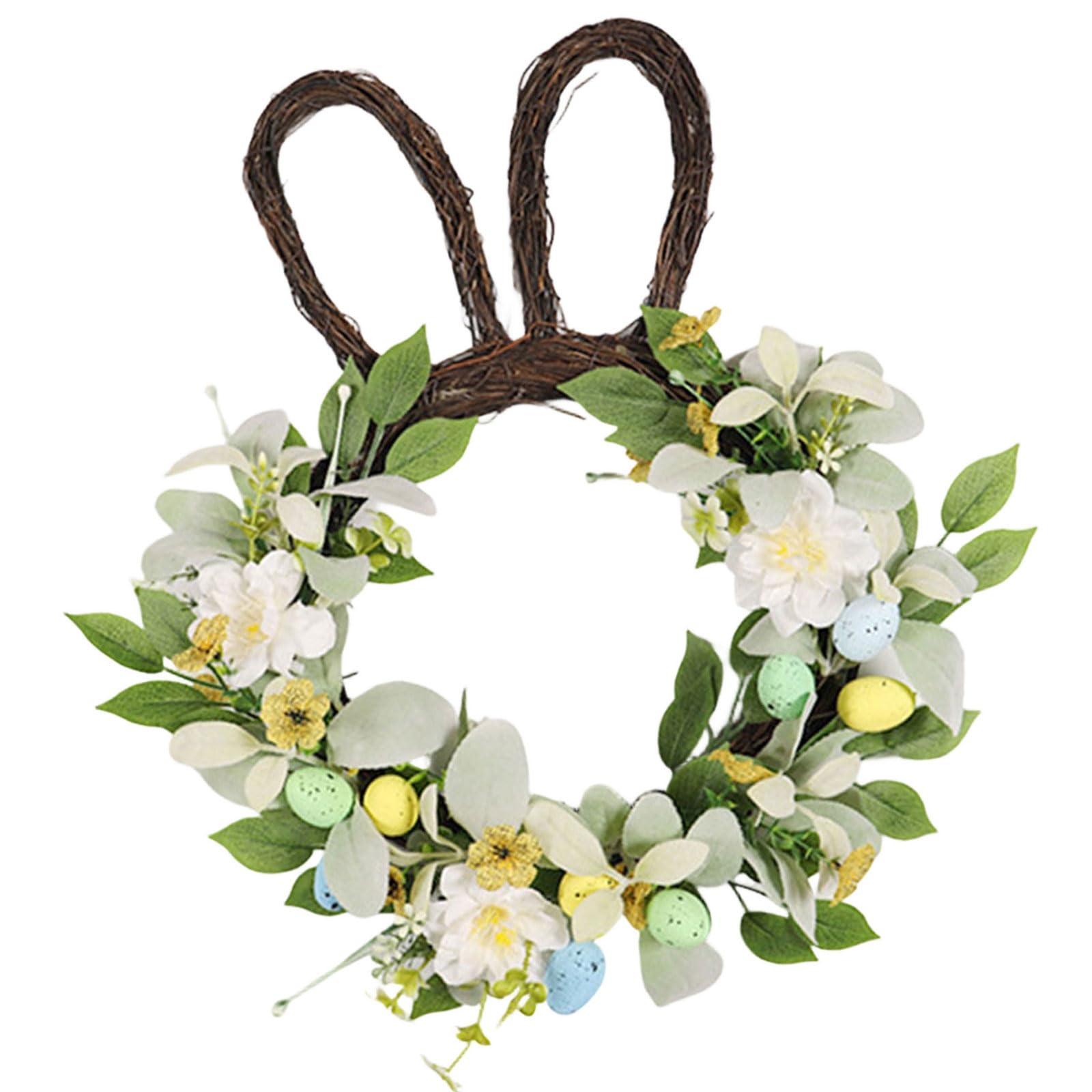 hogtnd Eye-catching bunny head wreath with artificial festive home accessory, ideal for Easter parties, spring home decorations