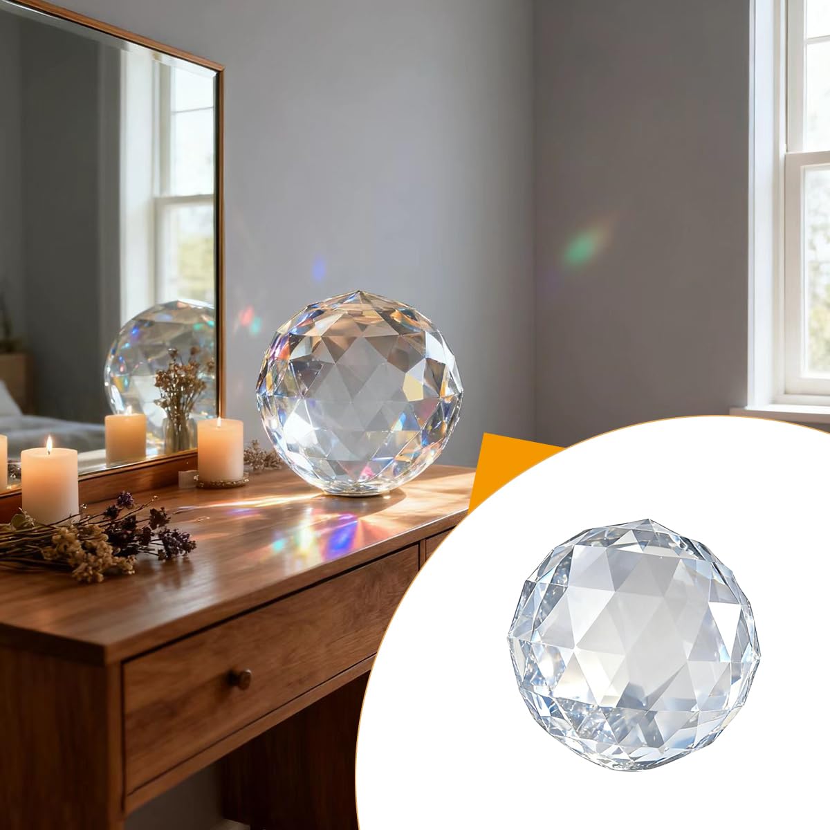 Ausi Prisma di cristallo trasparente a forma di sfera di vetro, acchiappasole arcobaleno, sfera sfaccettata per finestre, Feng Shui, decorazione per casa, ufficio e giardino