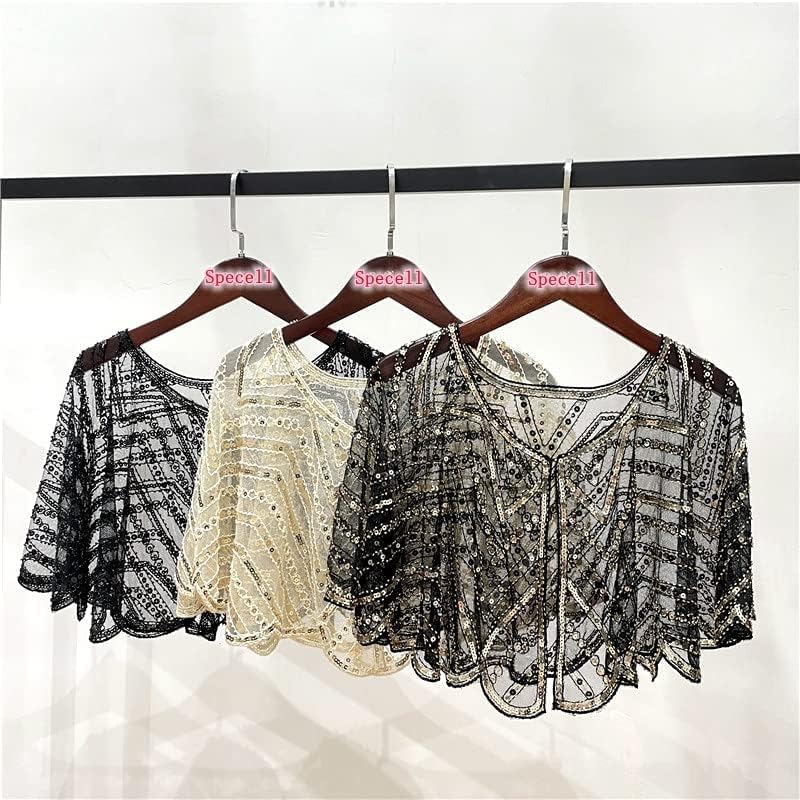 Miniatura 3 de Specell 1920s Handmade Sequin Beaded Evening Shawl Bridal Wrap Shawls and Wraps for Evening Dresses Wedding Shawl 10 colors